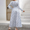 Women's V-Neck Floral Print Long Sleeve Maxi Dress - A-Line Hem With Lace Cuff Details, Elegant Bodycon Dress For Spring&Summer