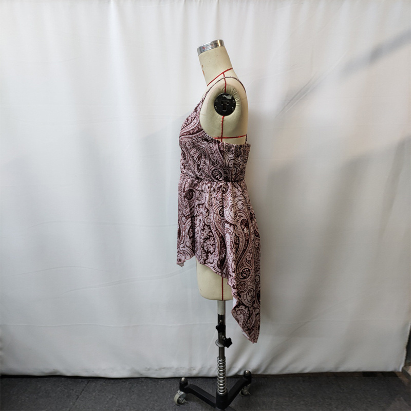 Women's Deep V-Neck Slip Dress Floral Print Asymmetrical Hem Midi Dress For Summer Vacation