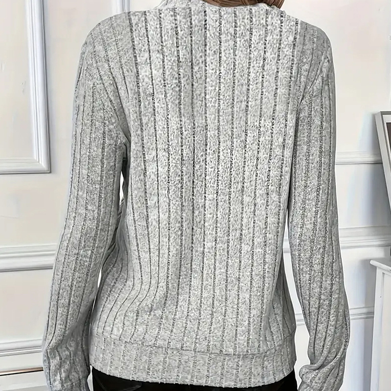 Women's Elegant Half-Zip Knit Sweater Round Neck Long Sleeve Pullover For Solid Color Casual Wear