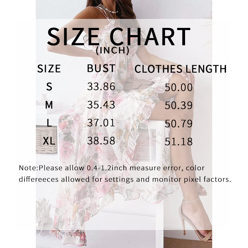 Women's Spaghetti Strap V-Neck Floral Sundress Flowy Fairy Style Summer Dress