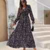 Women's V-Neck Floral Print Long Sleeve Maxi Dress - A-Line Hem With Lace Cuff Details, Elegant Bodycon Dress For Spring&Summer