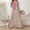 Women's Elegant Pink Floral Print Maxi Dress Vacation Style Long Sleeve A-line Flowy Dress