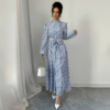 Women's Floral Print Long Sleeve Maxi Dress - Stand Collar A-Line Dress With Waist Detail, Lantern Sleeves & Ruffle Hem For Spring&Fall