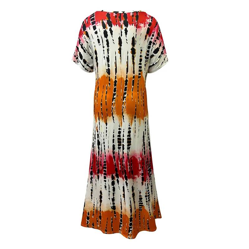 Women's Summer Tie Dye Maxi Dress Short Sleeve V Neck Casual Loose Long Split Dresses