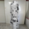 Women's Long Sleeve Newspaper Print Shirt Dress Button Down Casual Long Dress