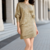 Vibrant Bodycon V-Neck Long Sleeve Sequin Dress - Shimmering Contrast Details, Mid-Elastic Polyester Fabric, Sexy Party Wear For Women - All-Season, No Sheer, Knit Fabric Construction