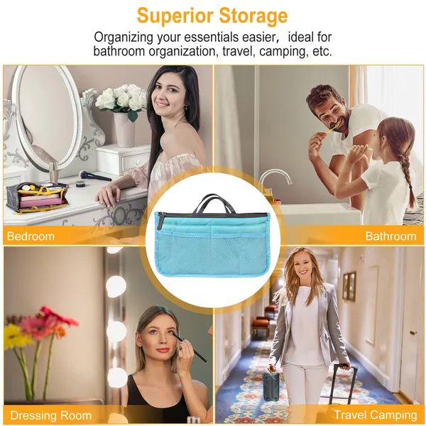 Women Lady Travel Insert Handbag Organiser Makeup Bags Toiletry Purse Liner W Hand Strap