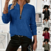 Women's Elegant Half-Zip Knit Sweater Round Neck Long Sleeve Pullover For Solid Color Casual Wear