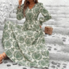 Women's V-Neck Floral Print Long Sleeve Maxi Dress - A-Line Hem With Lace Cuff Details, Elegant Bodycon Dress For Spring&Summer
