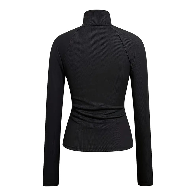 Women's Solid Color Ribbed Turtleneck Top, Half-Zip Long Sleeve Knit Shirt For Autumn