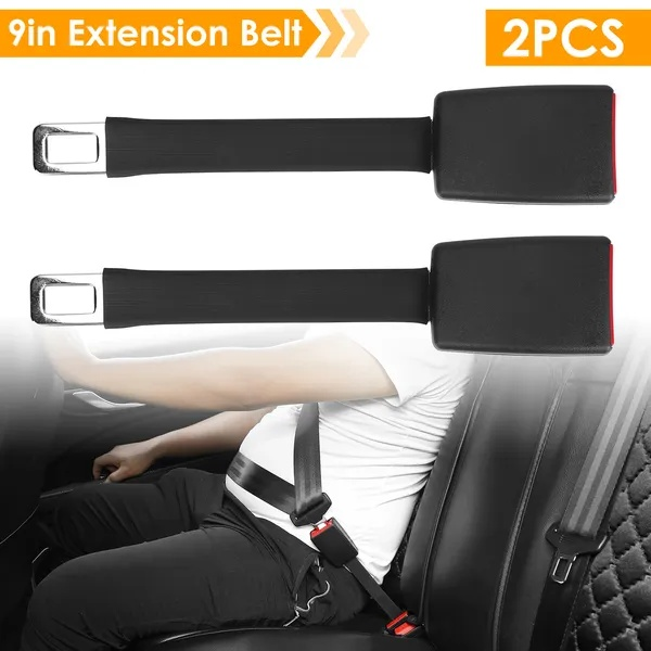 2Pcs Car Seat Belt Extender 9in Buckle Tongue Webbing Extension Safety Belt Auto Belt Clip Lengthening