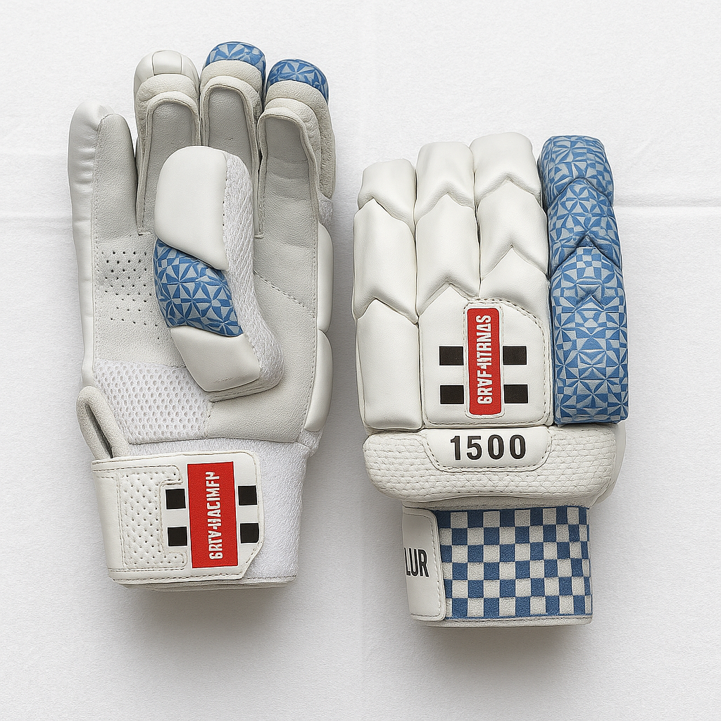 Gray Nicolls 1500 Professional Hard-Ball Cricket Batting Gloves – PU Outer + Leather Palm, High-Density Foam Protection, Adult Size (Left/Right Hand)