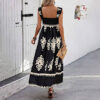 Women's Wide Strap Printed Maxi Dress With Bust Pleats, A-Line Vacation Dress