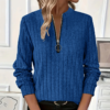 Women's Elegant Half-Zip Knit Sweater Round Neck Long Sleeve Pullover For Solid Color Casual Wear