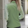 Women's Elegant Satin Blouse With Mesh Sleeves, Solid Color Chic Button-Up Shirt