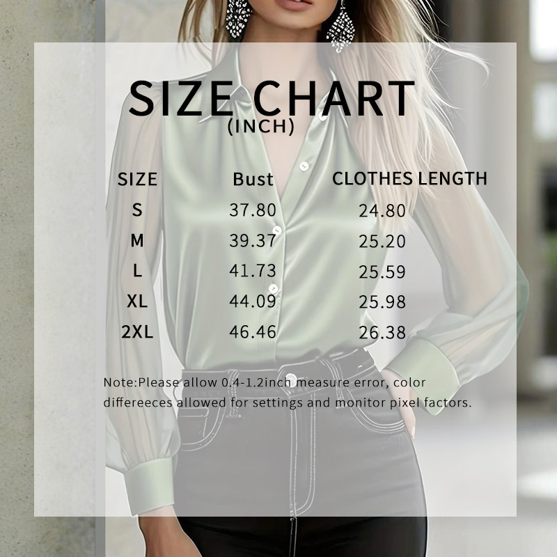 Women's Elegant Satin Blouse With Mesh Sleeves, Solid Color Chic Button-Up Shirt