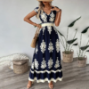 Women's Summer Flowy Maxi Dress Casual Cap Sleeve V Neck Smocked Waist Beach Sundress
