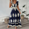 Women's Summer Flowy Maxi Dress Casual Cap Sleeve V Neck Smocked Waist Beach Sundress