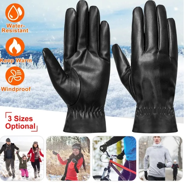 Unisex Leather Winter Warm Gloves Outdoor Windproof Soft Gloves Cycling Skiing Running Cold Winter Gloves