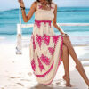 Women's Wide Strap Printed Maxi Dress With Bust Pleats, A-Line Vacation Dress