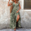 Women's Sexy V-Neck Short Sleeve Maxi Dress Summer Prints And Flowy Big Hem Beach Dresses