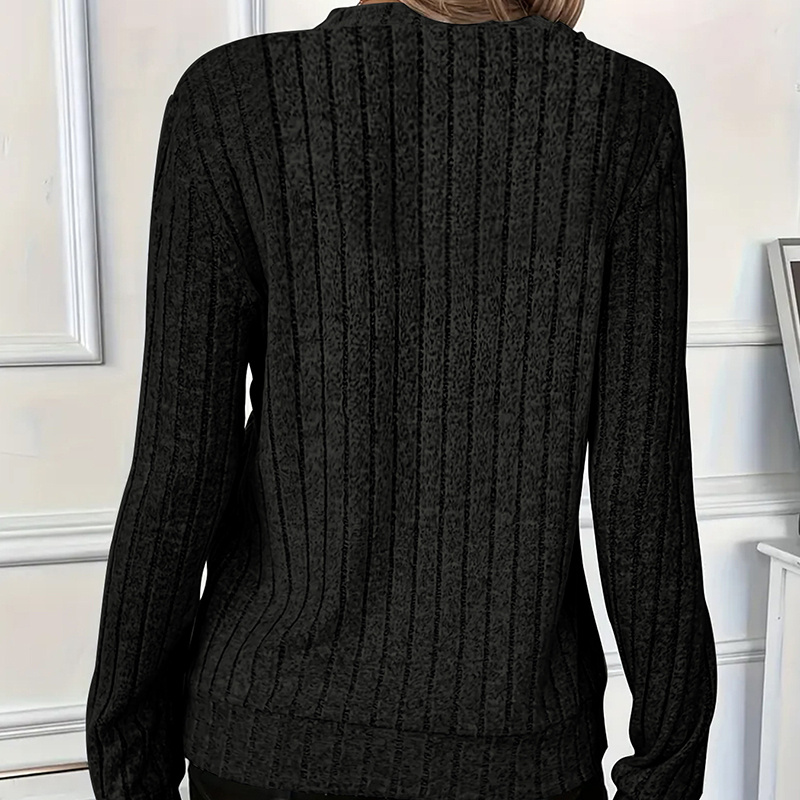Women's Elegant Half-Zip Knit Sweater Round Neck Long Sleeve Pullover For Solid Color Casual Wear