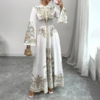 Elegant High-Neck Floral Maxi Dress - Long Flowy Sleeves, Modest A-Line Middle Eastern Style Gown Vacation & Party Dress For Women