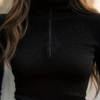 Women's Solid Color Ribbed Turtleneck Top, Half-Zip Long Sleeve Knit Shirt For Autumn