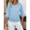 Womens 3 4 Length Sleeve Tops Loose Fit Casual Crew Neck Shirts Ruffle Tunic Blouses