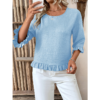 Womens 3 4 Length Sleeve Tops Loose Fit Casual Crew Neck Shirts Ruffle Tunic Blouses