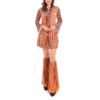Women's Tassel 3-Piece Hippie Costume Set - Printed Long Sleeve Short Dress With Headscarf & Leg Warmers