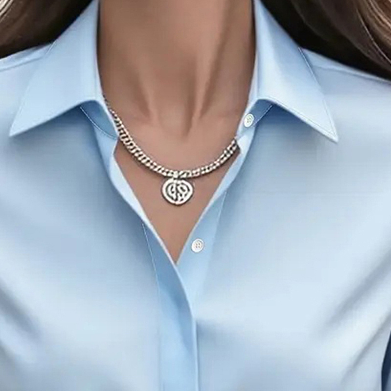 Women's Long Sleeve Satin Blouse, V Neck Loose Fit Tunic Top For Business Casual Office Fall