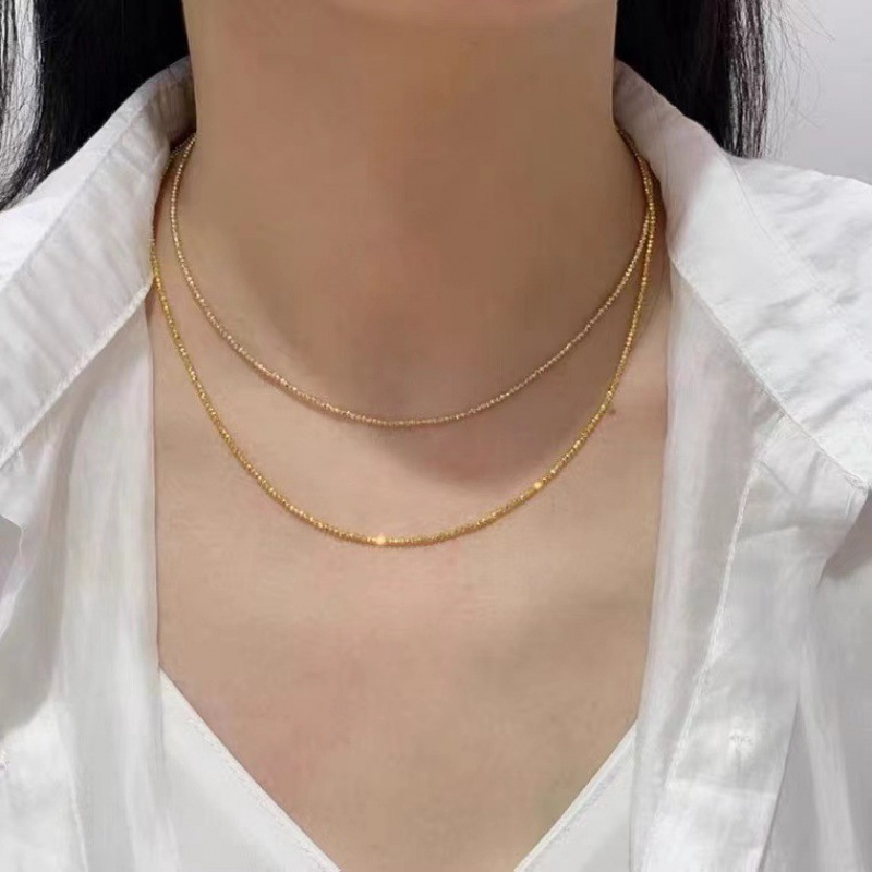 18K Gold Necklace Bungee Laser Bead Chain