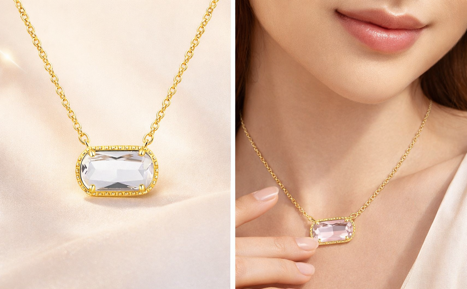 Colorful Zircon Birthstone Necklace – Oval Pendant, Gold Stainless Steel Chain