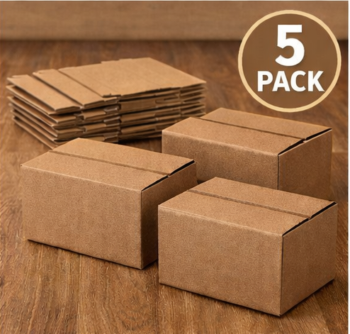 5 Pack Heavy Duty Corrugated Cardboard Shipping Boxes 6x4x4 Inch – Moisture-Resistant, Easy Fold Mailer Boxes, No Tape Required, Strong Moving & Storage Boxes