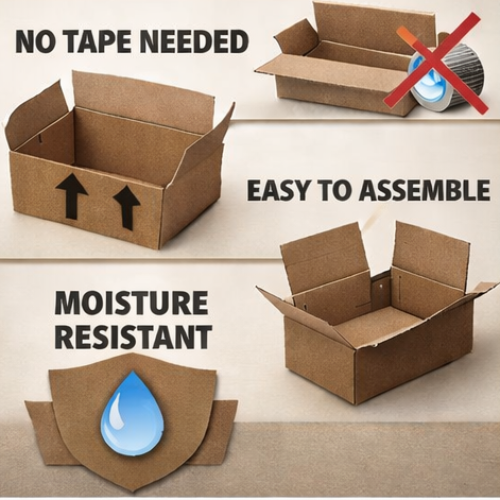 5 Pack Heavy Duty Corrugated Cardboard Shipping Boxes 6x4x4 Inch – Moisture-Resistant, Easy Fold Mailer Boxes, No Tape Required, Strong Moving & Storage Boxes