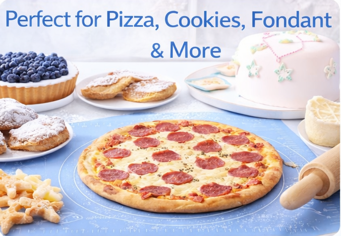 AN-Prime Silicone Pastry Mat– Non-Stick Dough Rolling & Baking Mat with Measurements Edges, Food-Grade Silicone for Pizza, Pie, Fondant, Kneading & Baking
