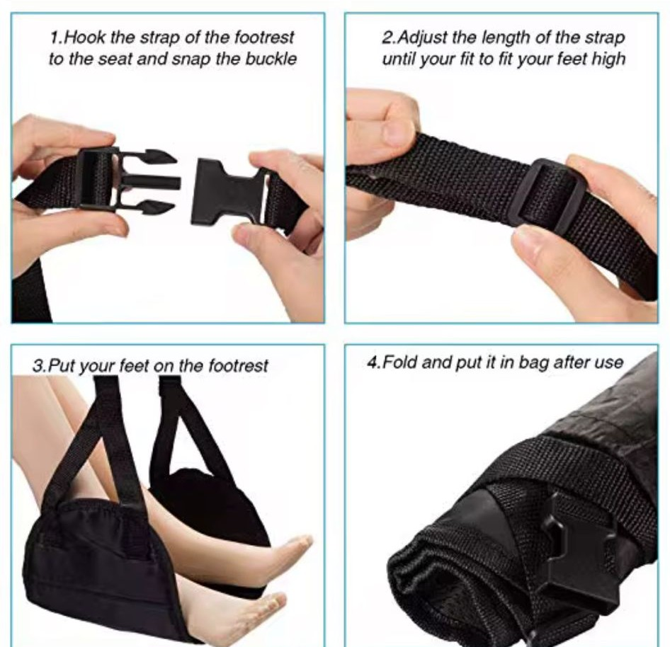 Portable Travel Foot Rest Hammock – Adjustable Airplane Footrest for Flights, Office & Home
