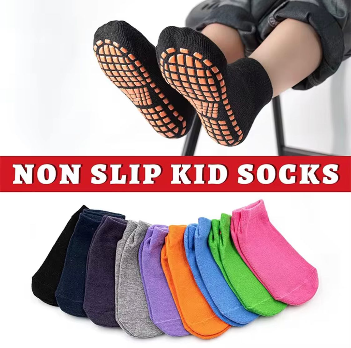 Non-Slip Grip Socks for Boys & Girls – Anti-Slip Rubber Grippy Socks for Yoga, Pilates, Ballet, Trampoline, & Sports, Barefoot Athletic Floor Socks, 3 Pairs