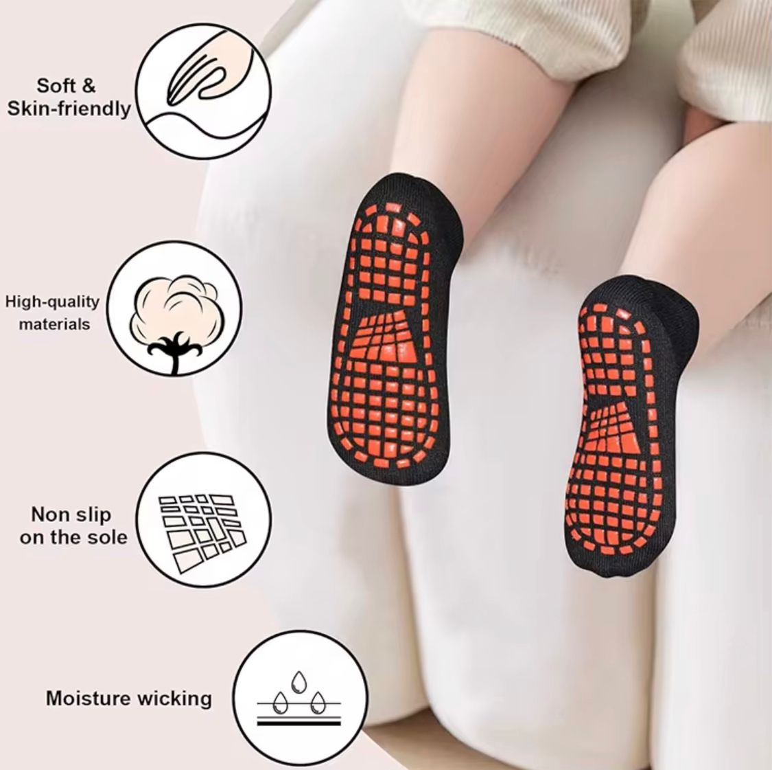 Non-Slip Grip Socks for Boys & Girls – Anti-Slip Rubber Grippy Socks for Yoga, Pilates, Ballet, Trampoline, & Sports, Barefoot Athletic Floor Socks, 3 Pairs