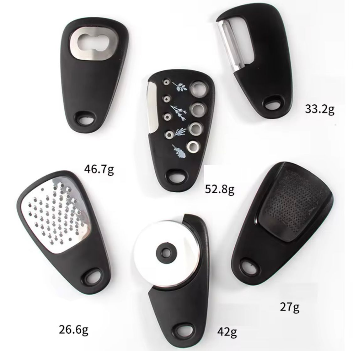 6-in-1 Smart Kitchen Gadget Set – Slicer, Shredder, Cheese Grater, Peeler, Pizza Cutter, Herb Stripper & Bottle Opener with Stainless Steel Blades