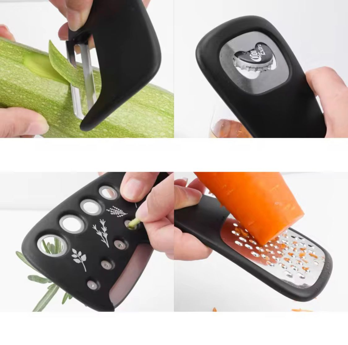 6-in-1 Smart Kitchen Gadget Set – Slicer, Shredder, Cheese Grater, Peeler, Pizza Cutter, Herb Stripper & Bottle Opener with Stainless Steel Blades