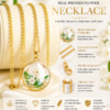Gold-Plated Stainless Steel Dried Flower Pendant Necklace – Real Pressed Flower Jewelry for Women (Birth Flower Design)
