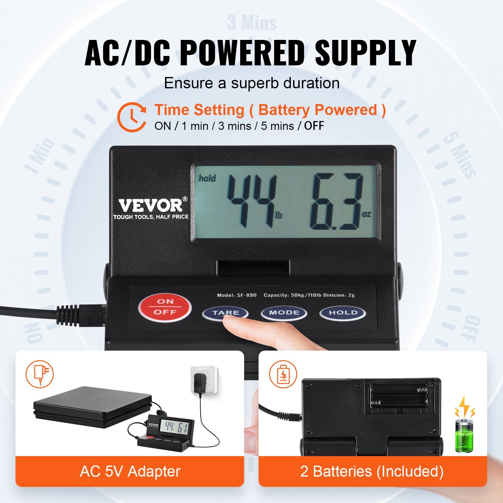 AN-Prime Digital Shipping Scale, 110 Lbs X 0.07 Oz. Heavy Duty Postal Scale With Timer, Tare, Hold Function, 90° Foldable LCD Screen