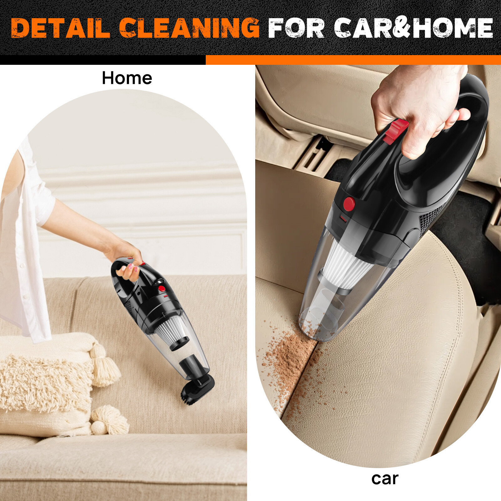 AN-Prime Mini Cordless Vacuum Cleaner Car Handheld Vacuum Power Suction USB Rechargeable