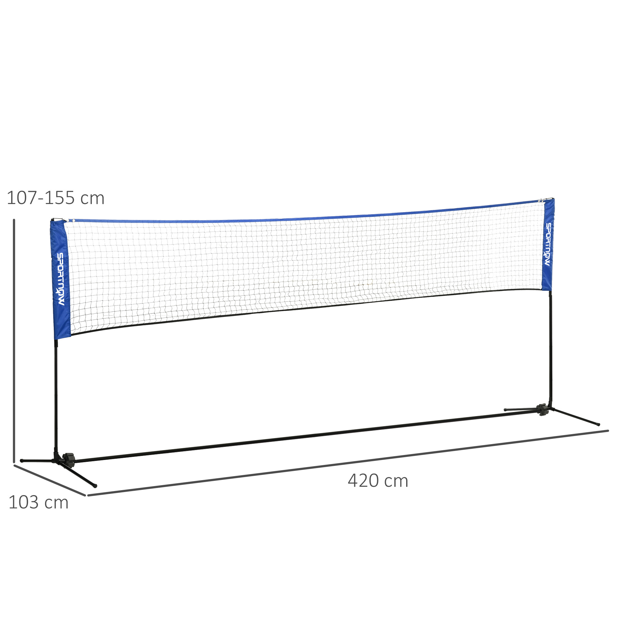 AN-Prime SPORTNOW 4m Badminton Net, Height Adjustable Outdoor Sports Net, With Carry Bag, For Tennis, Pickleball, Volleyball, Blue
