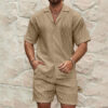 Men Tracksuits Summer Fashion Solid Loose Casual Two Pieces Lapel Button Shirt Shorts Beach Holiday All-match Outfits Male