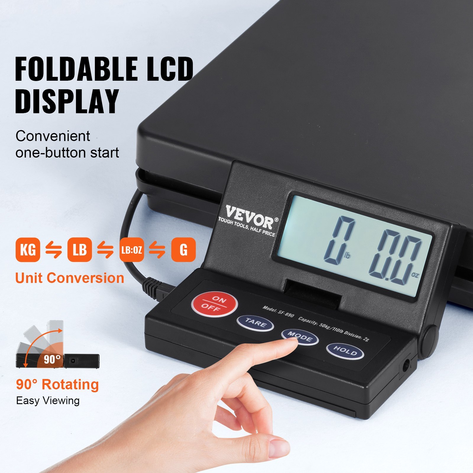 AN-Prime Digital Shipping Scale, 110 Lbs X 0.07 Oz. Heavy Duty Postal Scale With Timer, Tare, Hold Function, 90° Foldable LCD Screen