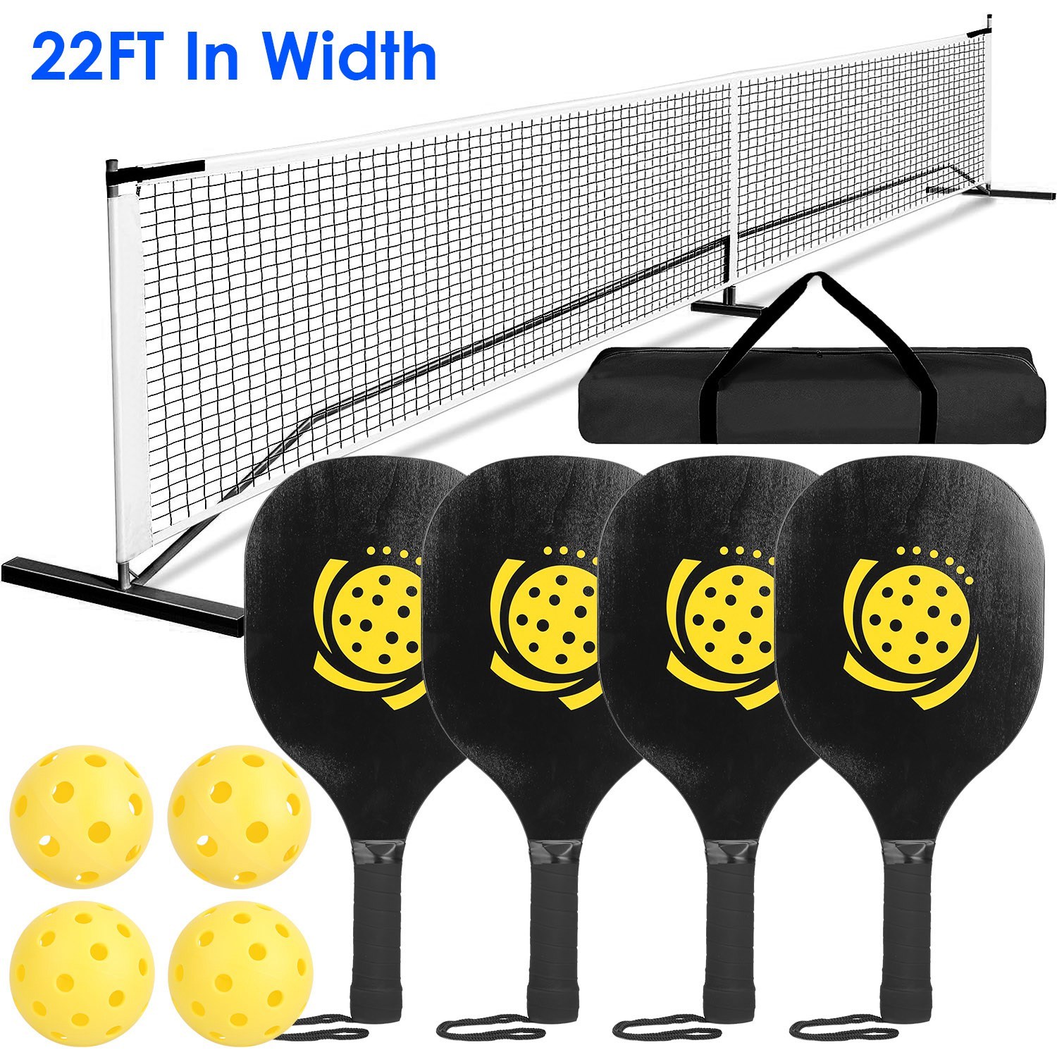 AN-Prime 1Set Portable Pickleball Net Set 22ft Regulation Size Net Pickle Ball Net System With 4 Pickleballs 4 Paddles Carrying Bag For Driveway Yard