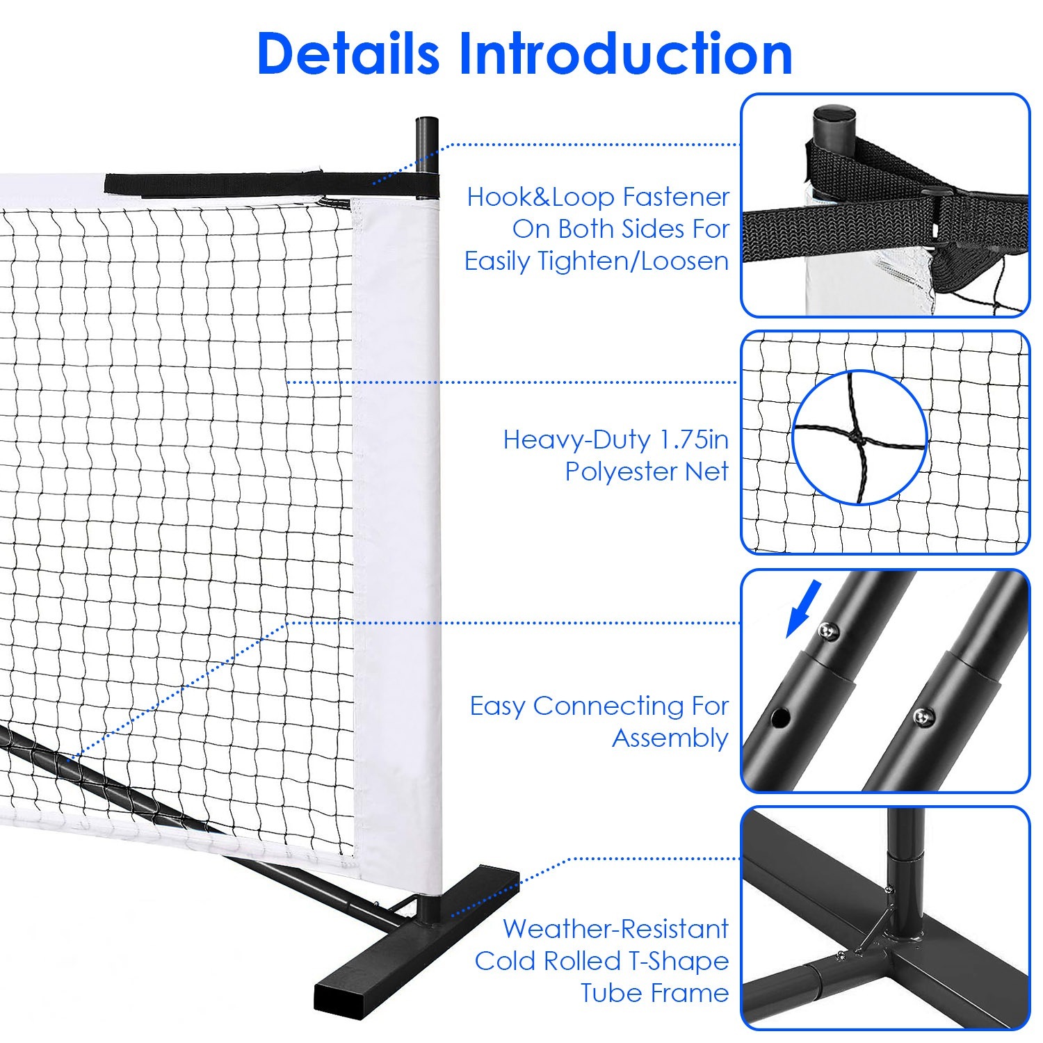 AN-Prime 1Set Portable Pickleball Net Set 22ft Regulation Size Net Pickle Ball Net System With 4 Pickleballs 4 Paddles Carrying Bag For Driveway Yard